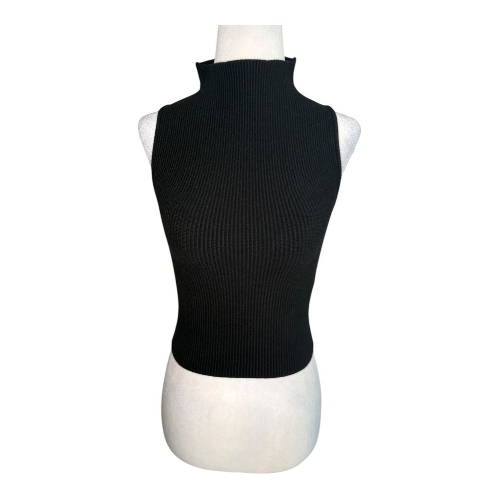 NEW Abound Mock Neck‎ Sleeveless Ribbed Knit Top Black XS NWT